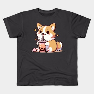 Cute corgi and delicious boba Kids T-Shirt